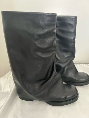 Steve Madden Black Slouch Mid-Calf Leather Festival Boots